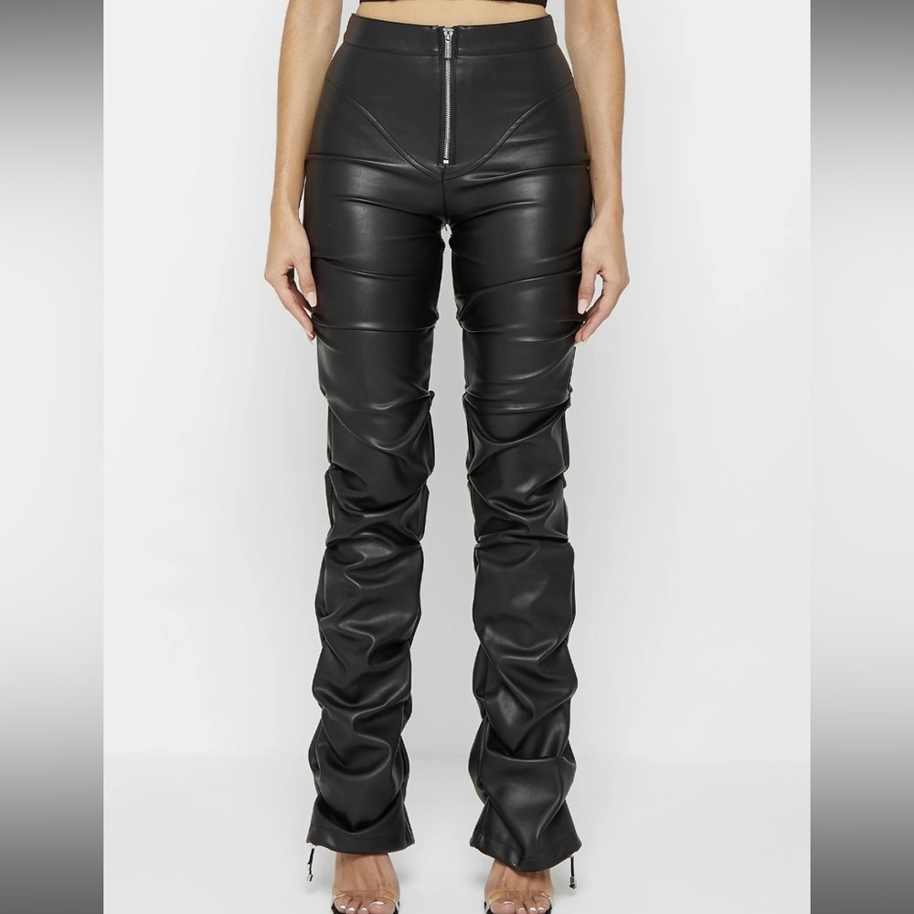 Tacked Leather Flared Trousers